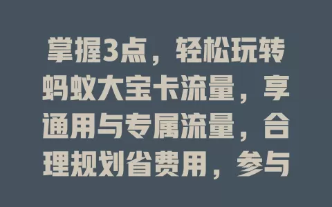 掌握3点，轻松玩转蚂蚁大宝卡流量，享通用与专属流量，合理规划省费用，参与活动获更多流量