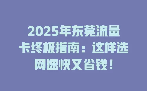 2025年东莞流量卡终极指南：这样选网速快又省钱！