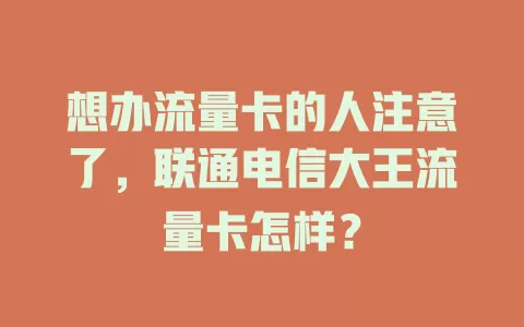 想办流量卡的人注意了，联通电信大王流量卡怎样？
