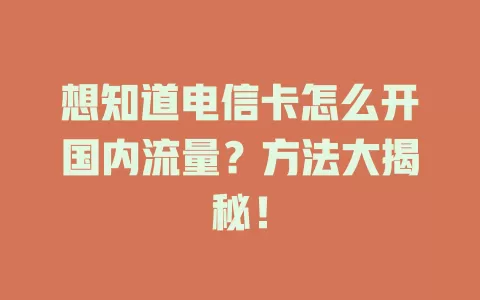 想知道电信卡怎么开国内流量？方法大揭秘！