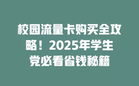 校园流量卡购买全攻略！2025年学生党必看省钱秘籍
