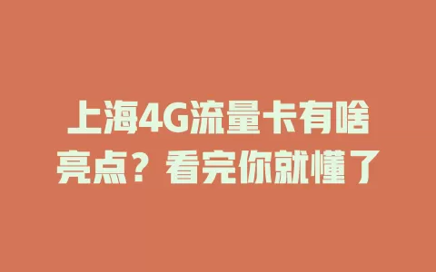 上海4G流量卡有啥亮点？看完你就懂了