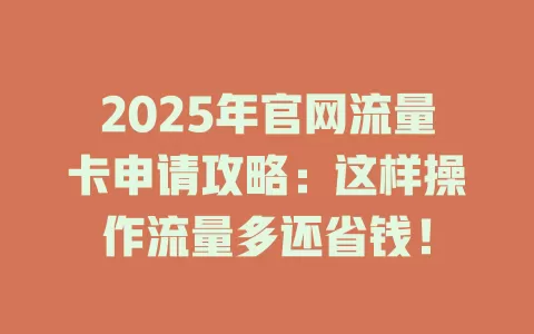 2025年官网流量卡申请攻略：这样操作流量多还省钱！