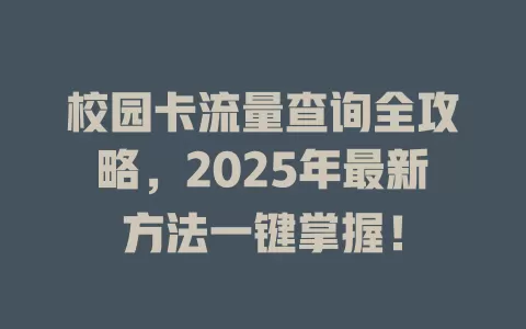 校园卡流量查询全攻略，2025年最新方法一键掌握！