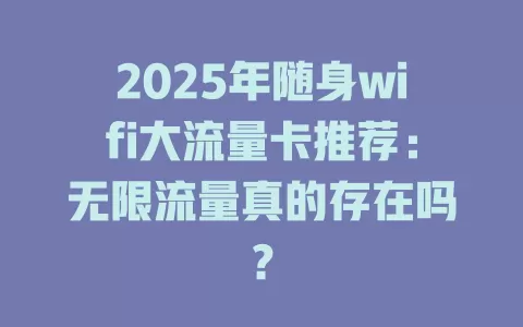 2025年随身wifi大流量卡推荐：无限流量真的存在吗？