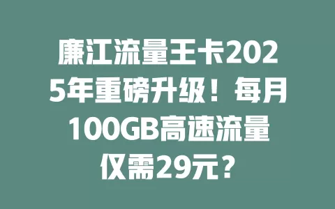 廉江流量王卡2025年重磅升级！每月100GB高速流量仅需29元？