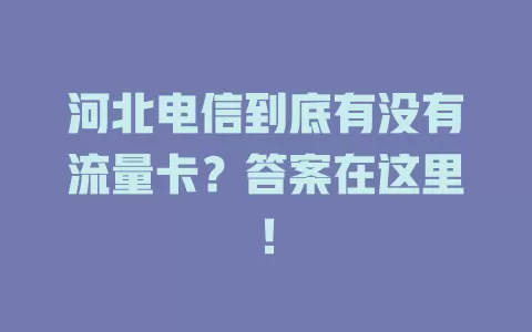 河北电信到底有没有流量卡？答案在这里！
