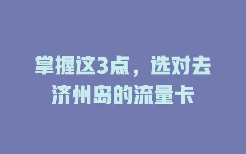 掌握这3点，选对去济州岛的流量卡