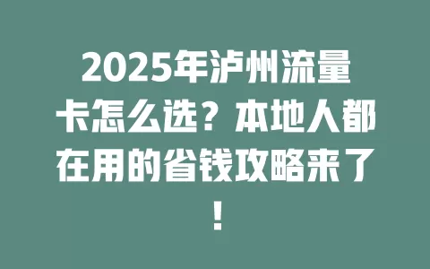 2025年泸州流量卡怎么选？本地人都在用的省钱攻略来了！