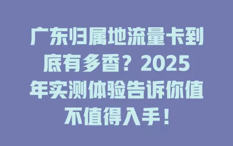 广东归属地流量卡到底有多香？2025年实测体验告诉你值不值得入手！