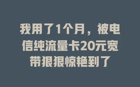 我用了1个月，被电信纯流量卡20元宽带狠狠惊艳到了