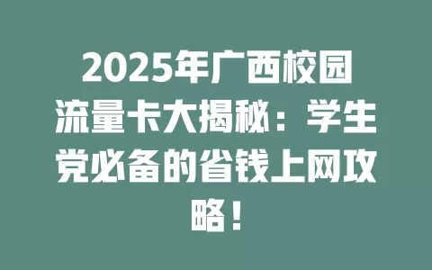 2025年广西校园流量卡大揭秘：学生党必备的省钱上网攻略！