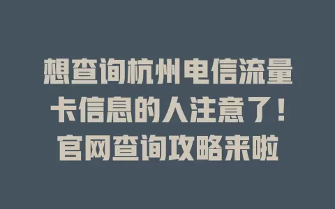 想查询杭州电信流量卡信息的人注意了！官网查询攻略来啦