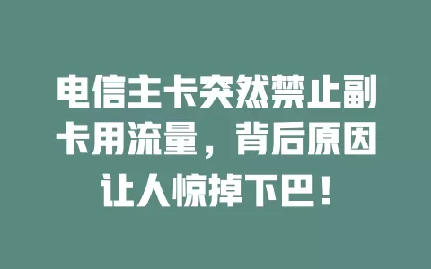 电信主卡突然禁止副卡用流量，背后原因让人惊掉下巴！