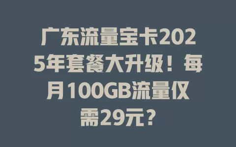 广东流量宝卡2025年套餐大升级！每月100GB流量仅需29元？