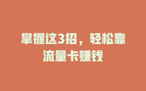 掌握这3招，轻松靠流量卡赚钱