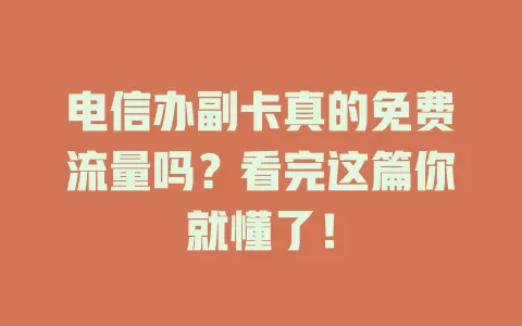 电信办副卡真的免费流量吗？看完这篇你就懂了！