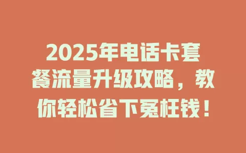 2025年电话卡套餐流量升级攻略，教你轻松省下冤枉钱！