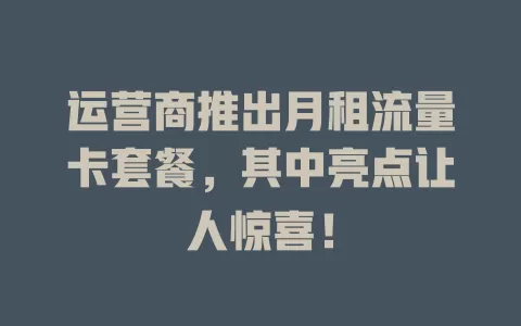 运营商推出月租流量卡套餐，其中亮点让人惊喜！