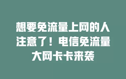 想要免流量上网的人注意了！电信免流量大网卡卡来袭