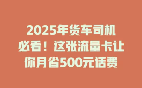 2025年货车司机必看！这张流量卡让你月省500元话费