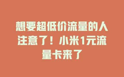 想要超低价流量的人注意了！小米1元流量卡来了
