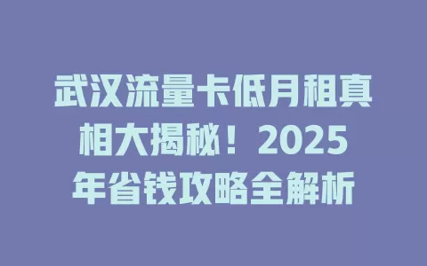 武汉流量卡低月租真相大揭秘！2025年省钱攻略全解析