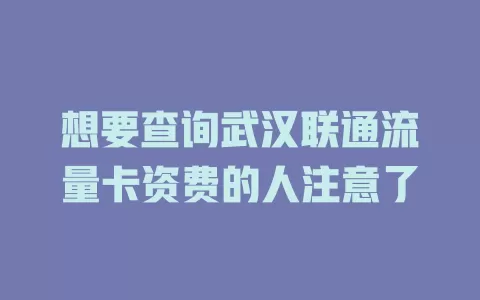 想要查询武汉联通流量卡资费的人注意了