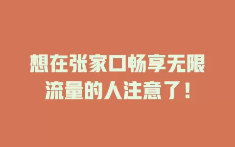 想在张家口畅享无限流量的人注意了！