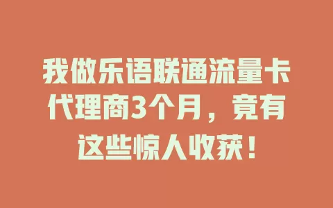 我做乐语联通流量卡代理商3个月，竟有这些惊人收获！