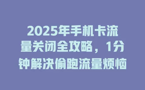 2025年手机卡流量关闭全攻略，1分钟解决偷跑流量烦恼