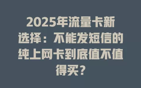 2025年流量卡新选择：不能发短信的纯上网卡到底值不值得买？