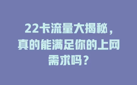 22卡流量大揭秘，真的能满足你的上网需求吗？