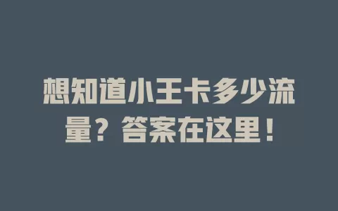想知道小王卡多少流量？答案在这里！