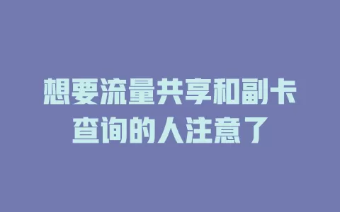 想要流量共享和副卡查询的人注意了