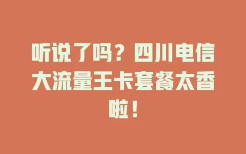 听说了吗？四川电信大流量王卡套餐太香啦！