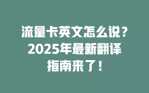 流量卡英文怎么说？2025年最新翻译指南来了！