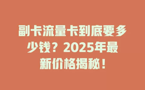 副卡流量卡到底要多少钱？2025年最新价格揭秘！