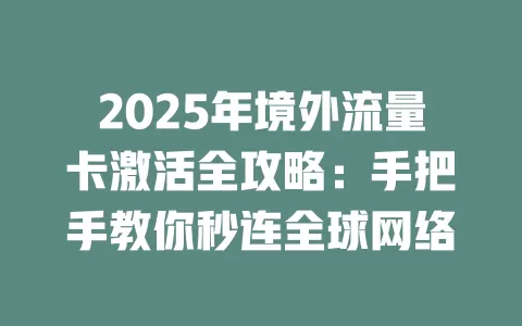 2025年境外流量卡激活全攻略：手把手教你秒连全球网络