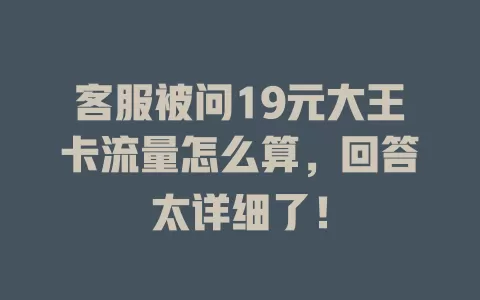 客服被问19元大王卡流量怎么算，回答太详细了！