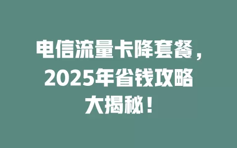 电信流量卡降套餐，2025年省钱攻略大揭秘！