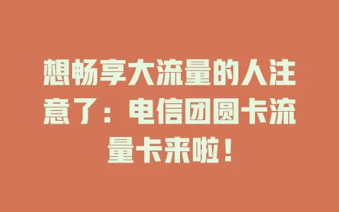 想畅享大流量的人注意了：电信团圆卡流量卡来啦！
