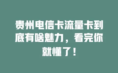 贵州电信卡流量卡到底有啥魅力，看完你就懂了！