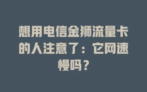 想用电信金狮流量卡的人注意了：它网速慢吗？