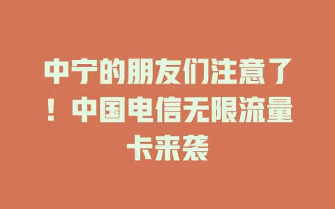 中宁的朋友们注意了！中国电信无限流量卡来袭