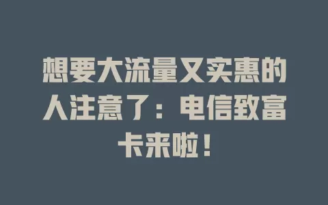 想要大流量又实惠的人注意了：电信致富卡来啦！