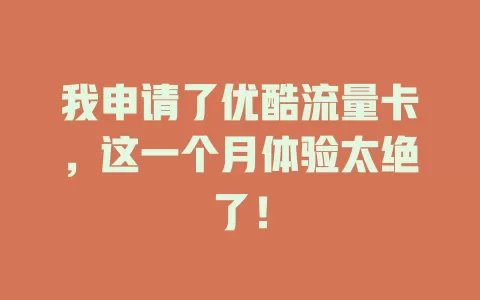 我申请了优酷流量卡，这一个月体验太绝了！