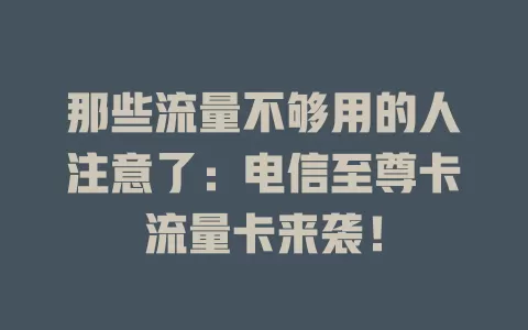 那些流量不够用的人注意了：电信至尊卡流量卡来袭！
