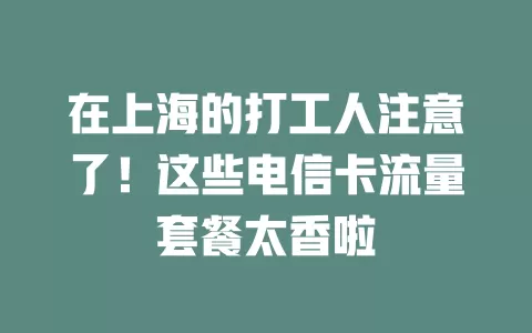 在上海的打工人注意了！这些电信卡流量套餐太香啦
