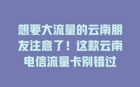 想要大流量的云南朋友注意了！这款云南电信流量卡别错过